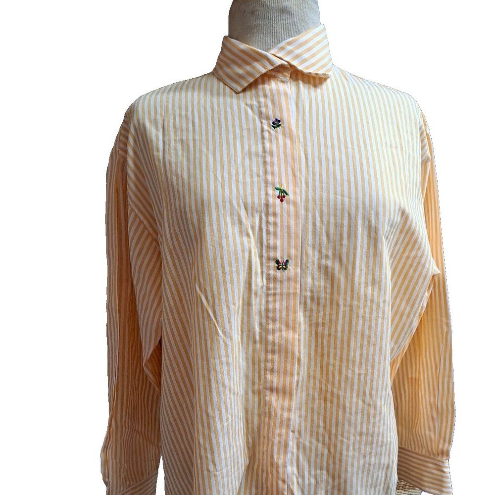 Vtg Diane Von Furstenberg Button Down Shirt Women's L Yellow Striped Classic Top